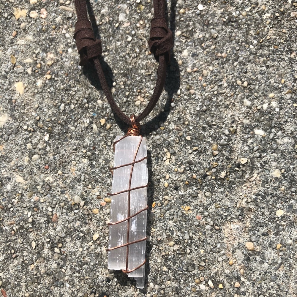 Copper Wrapped Selenite Necklace